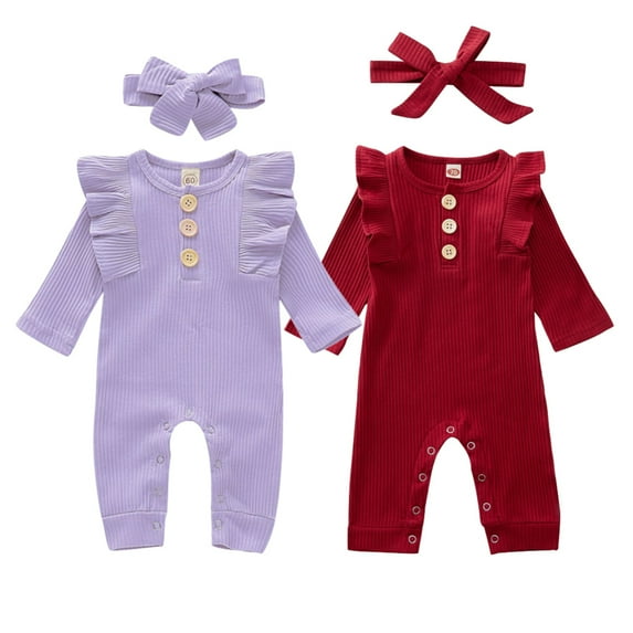 GYRATEDREAM 2 Pack Newborn Baby Girl One Piece Romper Jumpsuit Solid Ribbed Infant Girl Clothes Onesies Outfits 0-18 Months