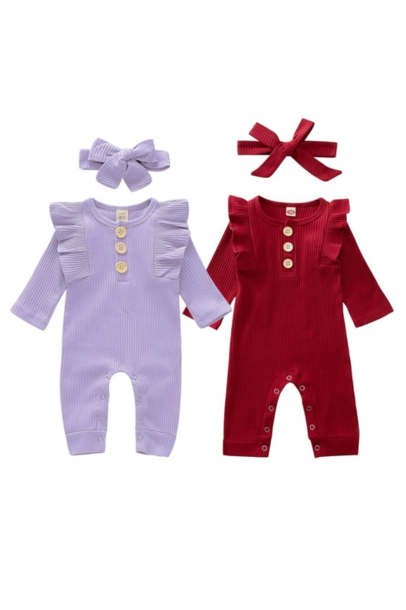 2 Pack Newborn Baby Girl One Piece Romper Jumpsuit Solid Ribbed Infant Girl Clothes Onesies Outfits 0-18 Months