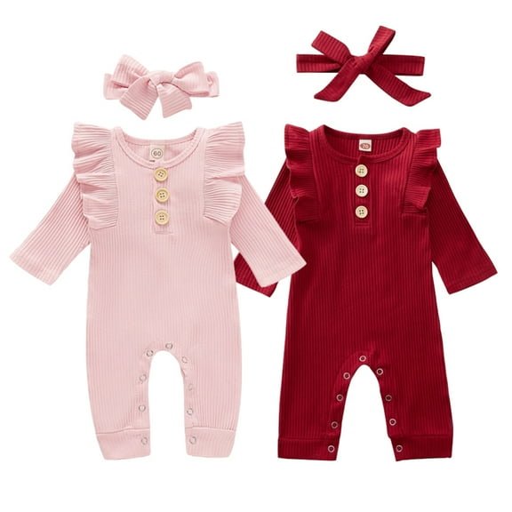 GYRATEDREAM 2 Pack Newborn Baby Girl One Piece Romper Jumpsuit Solid Ribbed Infant Girl Clothes Onesies Outfits 0-18 Months