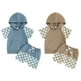thumbnail image 1 of GYRATEDREAM 2 Pack Toddler Baby Boys Clothes Set Checkerboard Short Sleeve T-Shirt Elastic Shorts Hooded Top Summer Outfits 0-3 Years, 1 of 1