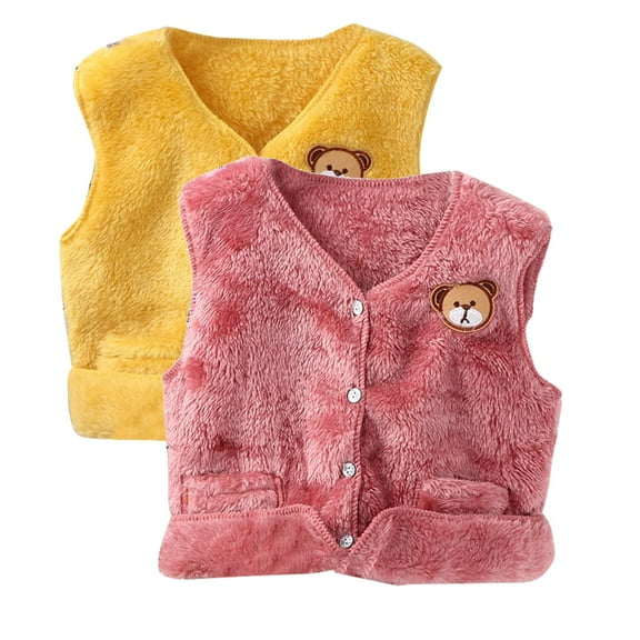 GYRATEDREAM 2 Pack Toddler Baby Little Boys Girls Fleece Plush Vest Winter Warm Button Outerwear with Pockets 0-6T