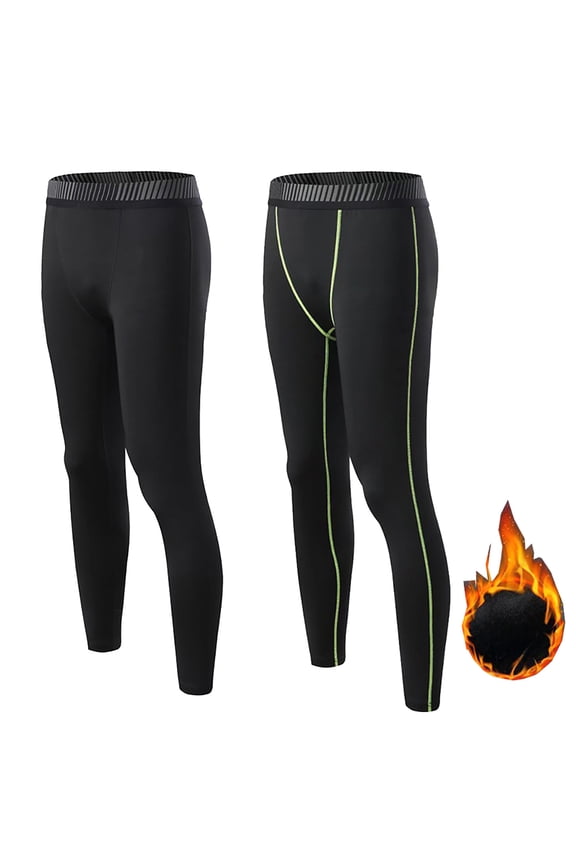 2 Pack Youth Boys' Compression Leggings Sports Tights Fleece Lined Thermal Base Layer Pants 5-10T
