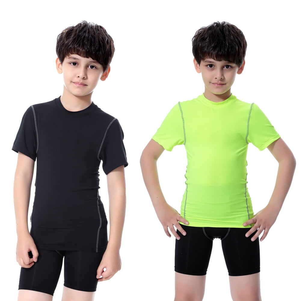 GYRATEDREAM 2 Pack Youth Boys Compression Shirt Athletic Short Sleeve