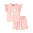 thumbnail image 1 of GYRATEDREAM 2PCS Toddler Girl Clothes Summer Outfits Short Sleeve Ruffle T Shirt Tops and Shorts Clothing Set for 3-4Y Pink, 1 of 9