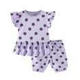 thumbnail image 1 of GYRATEDREAM 2PCS Toddler Girl Clothes Summer Outfits Short Sleeve Ruffle T Shirt Tops and Shorts Clothing Set for 4-5Y Purple, 1 of 9