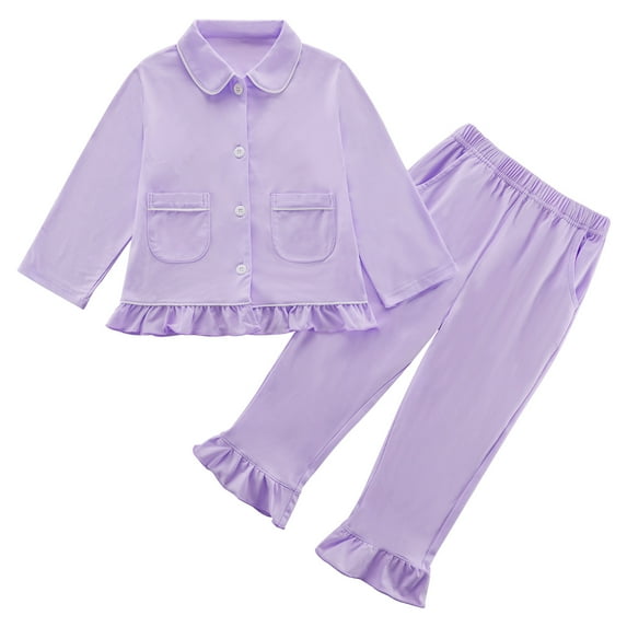 GYRATEDREAM 1-6T Toddler Baby Girl Two Piece Pajamas Set Long Sleeve Ruffle Button Down Cotton Pajamas Top Pants Sleepwear Clothes