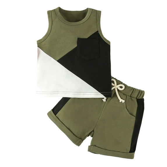 GYRATEDREAM 2Pcs Baby Boys Summer Clothing Sets Cute Colorblock Sleeveless Tank Tops T-Shirt Elastic Waist Shorts Outfits