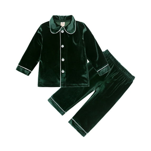 GYRATEDREAM Kids Velvet Pajamas Toddler Button-Down Solid Long-Sleeve T-Shirt Top + Pants 2PCS Christmas Outfits Sleepwear Clothes for 3M-13Y