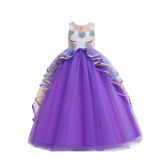 GYRATEDREAM 3-12T Girls Princess Party Birthday Dresses Unicorn Costume Pageant Long Maxi Gown Flower Girls Bridesmaid Formal Puffy Tulle Dresses