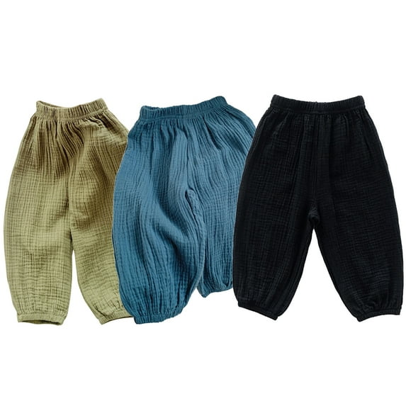 GYRATEDREAM 3 Pack Toddler Kids Boys Girls Cotton Linen Elastic Basic Harem Long Pants Bloomers Casual Joggers 2-8T