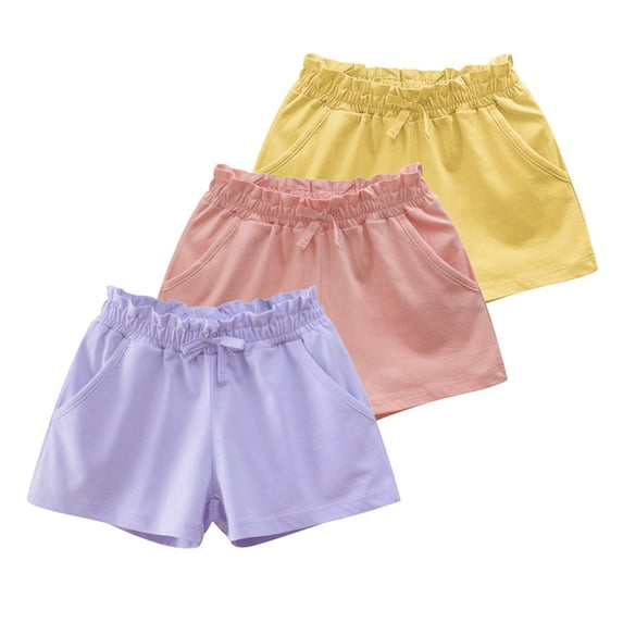 GYRATEDREAM 3 Pack Toddler Kids Girls Shorts Summer Cotton Casual Drawstring Solid Active Bike Short Pants 1-10 Years