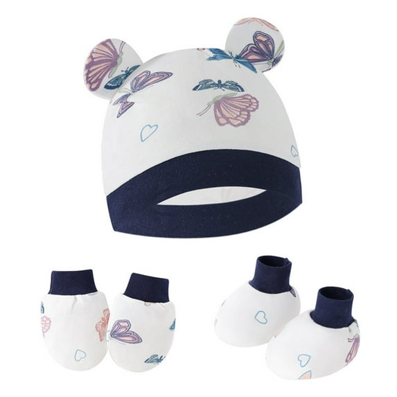 GYRATEDREAM 3 Pcs Newborn Baby Anti Scratching Gloves + Foot Cover + Hat Set Infant Boys Girls Soft Cotton No Scratch Mittens Socks Cute Turban for 0-6 Months