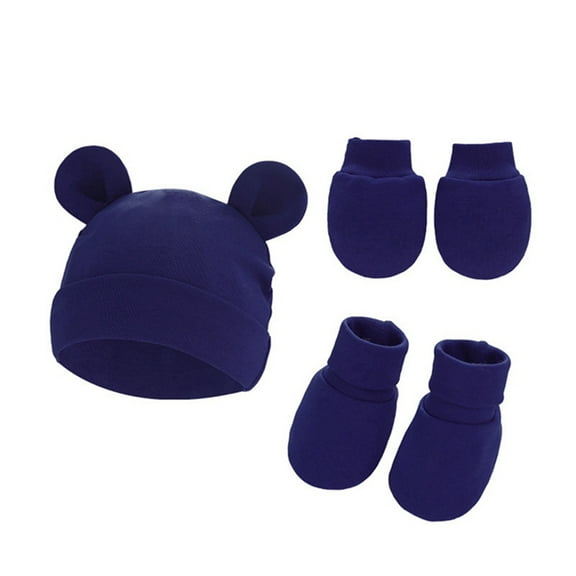 GYRATEDREAM 3 Pcs Newborn Baby Anti Scratching Gloves + Foot Cover + Hat Set Infant Boys Girls Soft Cotton No Scratch Mittens Socks Cute Turban for 0-6 Months