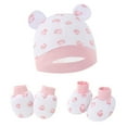 thumbnail image 1 of GYRATEDREAM 3 Pcs Newborn Baby Anti Scratching Gloves + Foot Cover + Hat Set Infant Boys Girls Soft Cotton No Scratch Mittens Socks Cute Turban for 0-6 Months, 1 of 2