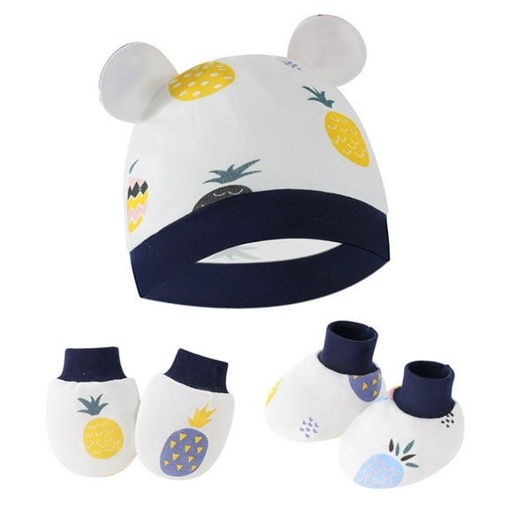 GYRATEDREAM 3 Pcs Newborn Baby Anti Scratching Gloves + Foot Cover + Hat Set Infant Boys Girls Soft Cotton No Scratch Mittens Socks Cute Turban for 0-6 Months
