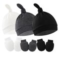 thumbnail image 1 of GYRATEDREAM 3 Pieces Infant Baby Boys Girls Hospital Hats Knot Beanie Infant Caps Cotton No Scratch Mittens Set for 0-6M Multi-color, 1 of 6