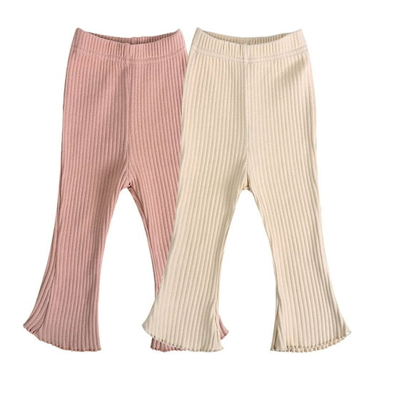 GYRATEDREAM 3M-3T Baby Girl Flare Pants Infant Solid Ribbed Ruffle Bell Bottoms Pants Trousers Fall Outfits