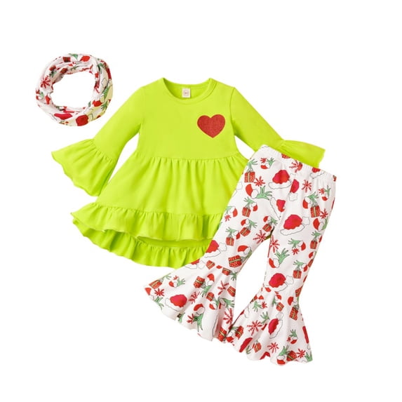 GYRATEDREAM 3PCS Baby Girl Clothes Ruffle Sleeve Shirt Tops Flared Pant Headband Set Fall Winter Clothing