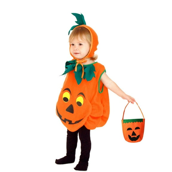 GYRATEDREAM 3PCS Baby Girls Boys Halloween Costumes Toddler Sleeveless Pumpkin Romper Hat Socks Handbag Halloween Outfits for 1-12 Years