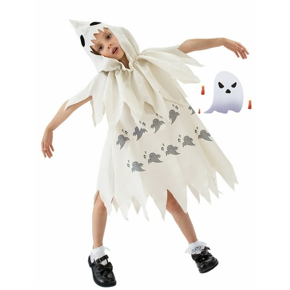 GYRATEDREAM 4-12T Unisex Ghost Costume Cosplay Hood Robe for Halloween Party Outfit Ghostface