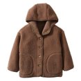 thumbnail image 1 of GYRATEDREAM 4-12Y Girls Boys Hooded Fleece Jacket Toddler Baby Button down Solid Color Wool Outwear Coat with Pockets Kids Children Warm Fall Winter Clothes Dark Brown, 1 of 4