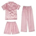 thumbnail image 1 of GYRATEDREAM 4-14T Kids Girls Boys Satin Pajamas 3 Pcs Set Silk Button-Down PJs Sets Soft Lounge Sets Short Sleeve Sleepwear, 1 of 9