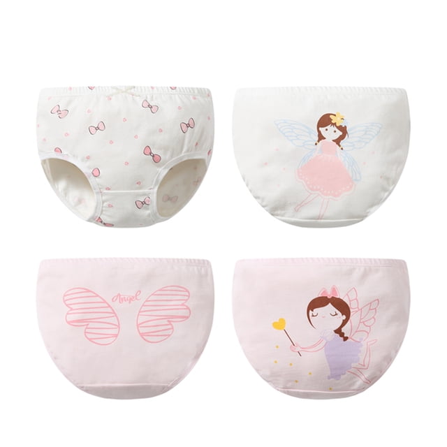 Kids Girls' 4 Pieces Underwear White Cartoon Print Basic Home 3-12 Years / Cotton