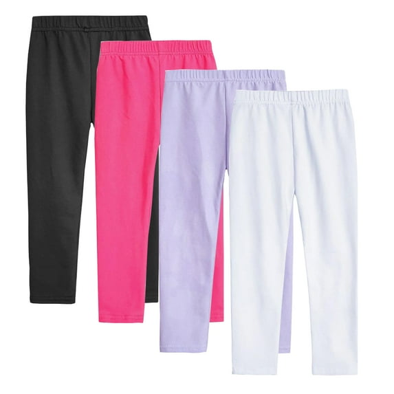 GYRATEDREAM 4 Pack Little Girls Solid Color Leggings Soft Stretch Leggings Kids Skinny Pants Trousers Basic Pants Footless Tights, Size 8-9 Years