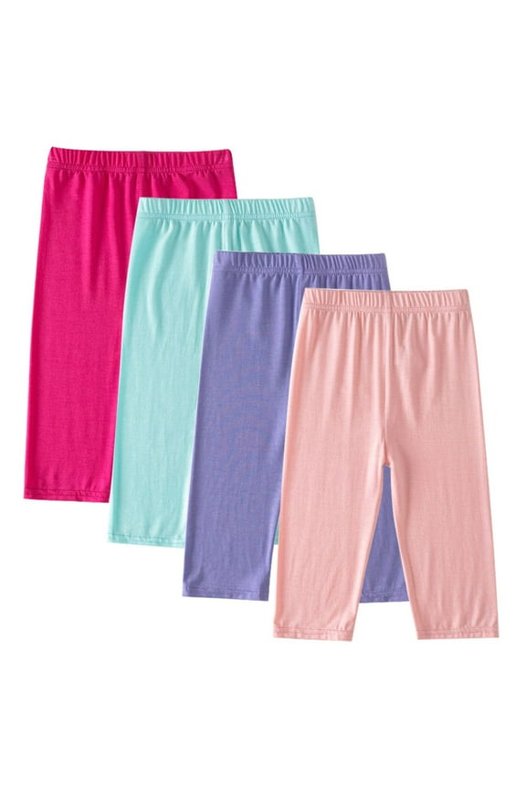4 Pack Toddlers Girls Capri Leggings 3/4 Pants Basic School Sports Dance Kids Cropped Capri Summer Leggings, Age 3-14