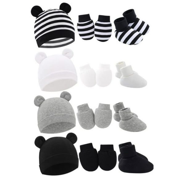 GYRATEDREAM 4 Pieces Newborn Boys Girls Hats Baby Hat and No Scratch Mitten and Socks Set Infant Headbands Winter Baby Caps for 0-6M Multi-color