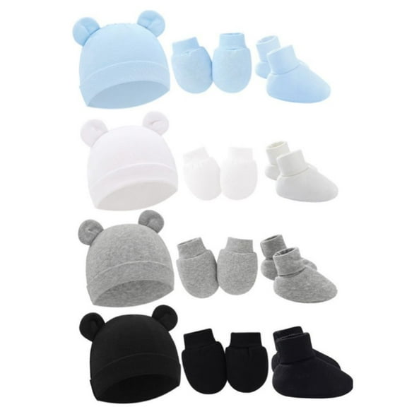 GYRATEDREAM 4 Pieces Newborn Boys Girls Hats Baby Hat and No Scratch Mitten and Socks Set Infant Headbands Winter Baby Caps for 0-6M Multi-color