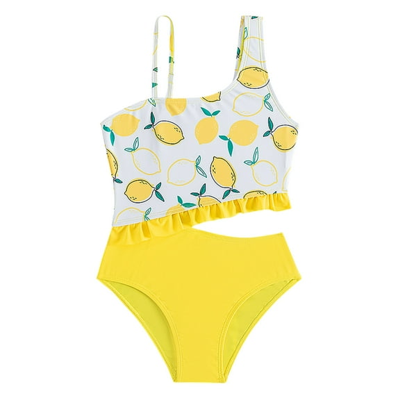 GYRATEDREAM 5-14T Kids Girls One Piece Swimsuit Ruffle Sling Swimwear Hawaiian Summer Beach Bathing Suits