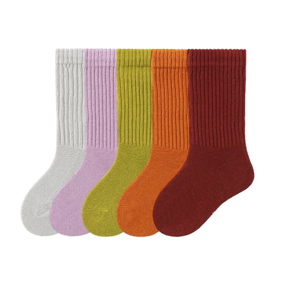 GYRATEDREAM 5 Pack Toddler Girls Boys Socks Unisex Kids Warm Thick Cotton Crew Length Solid Color Socks
