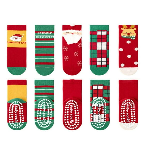 GYRATEDREAM Kids Boys Winter Christmas Socks Warm Fuzzy Socks for Girls Home Floor Soft Lined Fluffy Socks with Grips 5 Pack for 9-12Y Multi-color