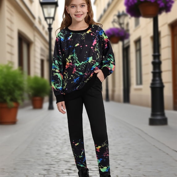 GYRATEDREAM 6-14Y Girls Sweatshirt Leggings Set Teen Girls Fashion Fall Outfits Sweapants Clothing Set