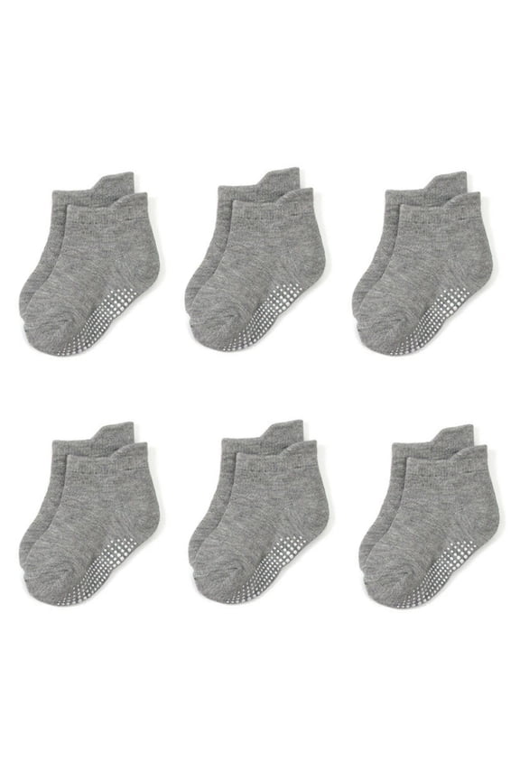 6 Pack Baby Non Slip Grip Ankle Socks with Anti Skid Grippers Boys Girls Low Cut for Infants Toddlers Kids 0-7 Years