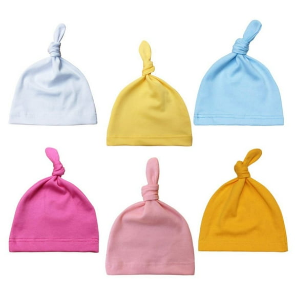 GYRATEDREAM 6 Pack Infant Baby Girls Boys Caps Knot Beanie Hats Soft for Baby Newborn Cotton Hospital Hats Set for 0-6M Multi-color