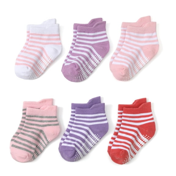 GYRATEDREAM 6 Pairs Unisex Toddler Baby Non-Slip Ankle Socks Boys Girls Cotton Anti-Skid Grips Socks Kids Sticky Slipper Crew Socks for 0-7 Years