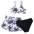 thumbnail image 1 of GYRATEDREAM 7-11 Girl's 3 Piece Tropical Print V Neck Bikini Set Swimsuit Bathing Suit with Shorts Sporty Girls' Swimwear, 1 of 3