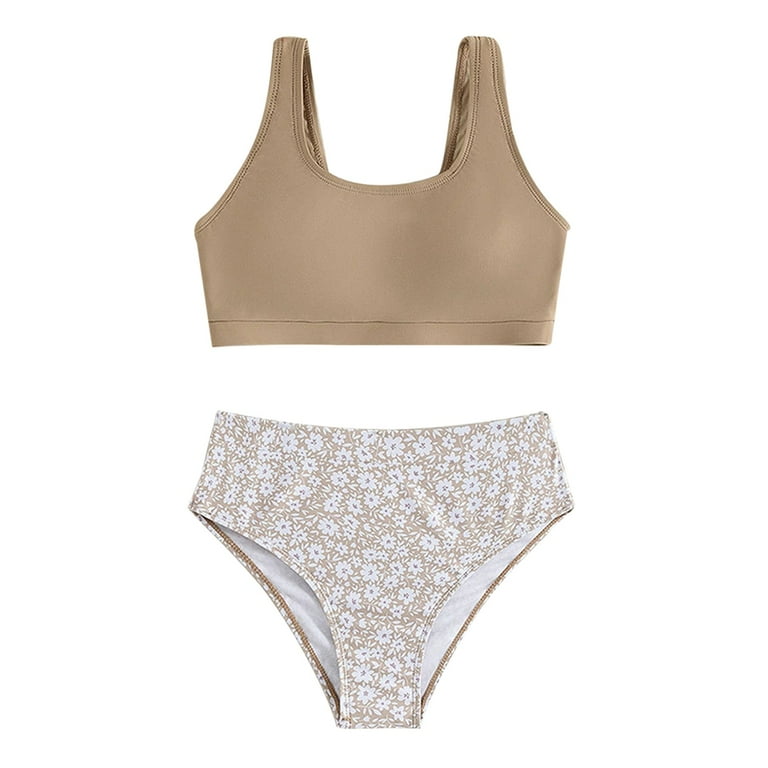 GYRATEDREAM 8 14T Girls Two Piece Swimsuits Scoop Neck Wireless Bikini Tops High Waist Bottom Kids Bathing Suit with Chest Pad 12 13 Years