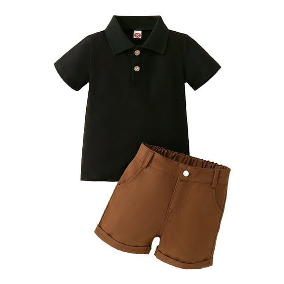 GYRATEDREAM 9M-5T Toddler Baby Boy Summer Outfits Short Sleeve Button Down Shirt & Elastic Waist Shorts 2Pcs Casual Clothes Set