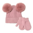 thumbnail image 1 of GYRATEDREAM Baby Beanie Hat & Mittens Set Double Pom Pom Toddler Beanies Knit Infant Winter Hat Caps for Boys Girls 2-6 Years, 1 of 10