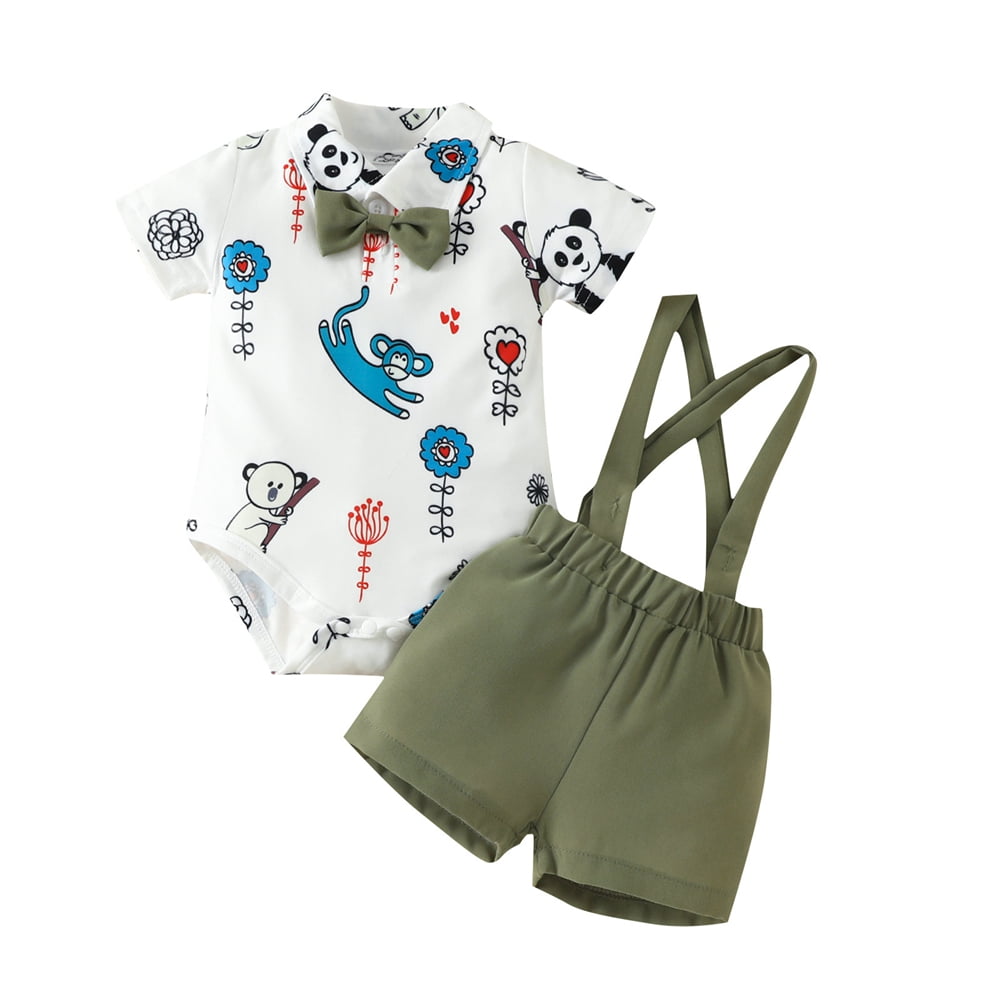 Baby Boy Summer Dress In Cotton Stuff With Attached Waistcoat And Bow main image 1