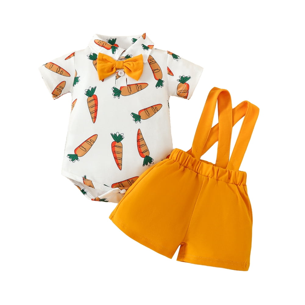 Baby Boy Summer Dress In Cotton Stuff With Attached Waistcoat And Bow