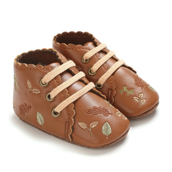 GYRATEDREAM Baby Boys Girls Frewalker Crib Shoes Infant Print Non-Slip Walking Shoes Toddler Soft Sole Bottom Shoes with Shoelaces Brown for 0-18M