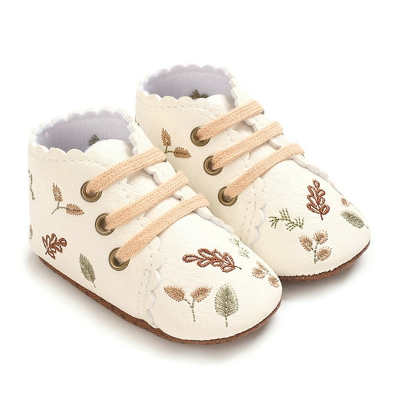 GYRATEDREAM Baby Boys Girls Frewalker Crib Shoes Infant Print Non-Slip Walking Shoes Toddler Soft Sole Bottom Shoes with Shoelaces White for 0-18M