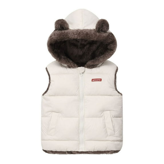 GYRATEDREAM Baby Boys Girls Hooded Puffer Vest Winter Lightweight Coat Sleeveless Bear Ears Zipper Up Jacket for 4-5Y White