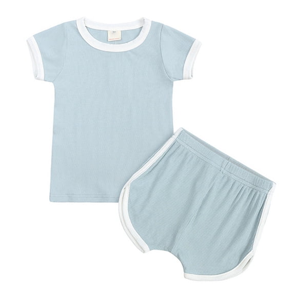 GYRATEDREAM Baby Boys Girls Solid Color Tracksuit Outfits Ribbed Knit Short Sleeve Tops T-shirt + Elastic Waistband Shorts Infant Toddler 2-Piece Set for 6 Months-4 Years