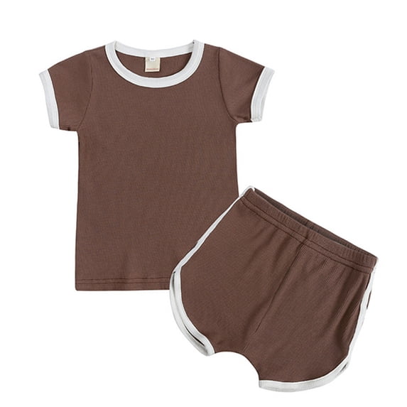 GYRATEDREAM Baby Boys Girls Solid Color Tracksuit Outfits Ribbed Knit Short Sleeve Tops T-shirt + Elastic Waistband Shorts Infant Toddler 2-Piece Set for 6 Months-4 Years