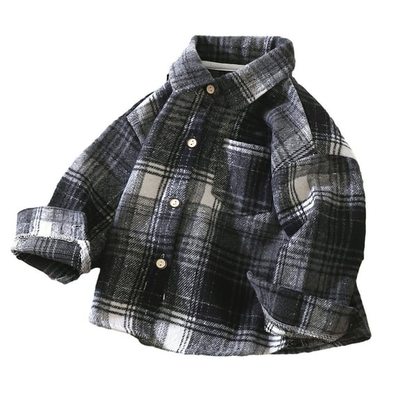 GYRATEDREAM Baby Boys Plaid Jacket Toddler Kids Long Sleeve Lapel Button down Pocketed Shirts Coats Shacket Cardigan Top for 13 Months-7 Years